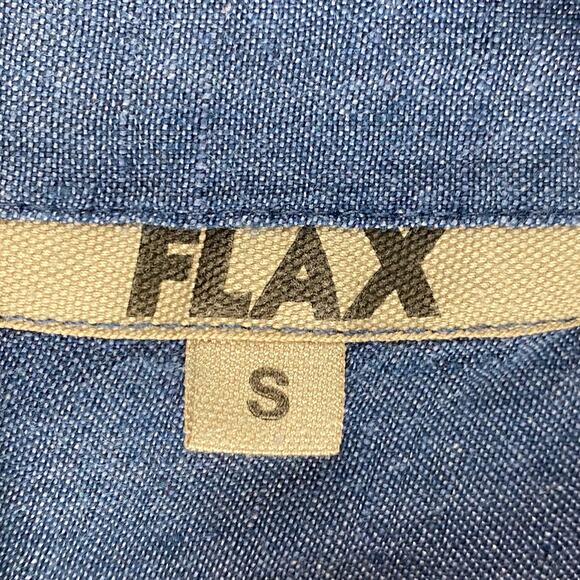 Flax 100% Linen Short Sleeve Tunic Top Size S Blue Button Back Lagenlook - Picture 5 of 8